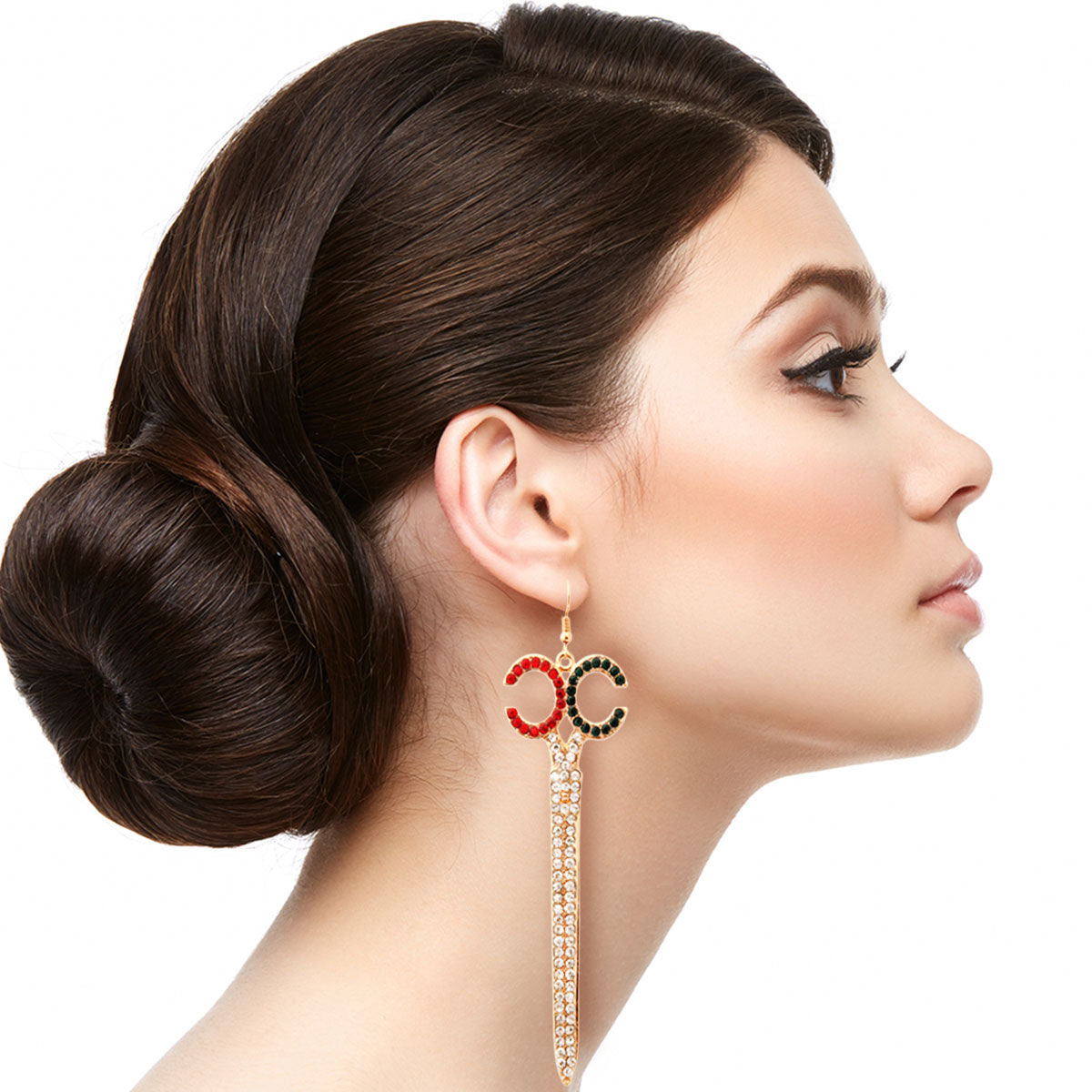 Rhinestone Scissor Drop Earrings Multicolored Stylish Statement Jewelry