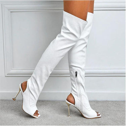 Womens Square Toe Cutout Over Knee Side Zip Cool Boots