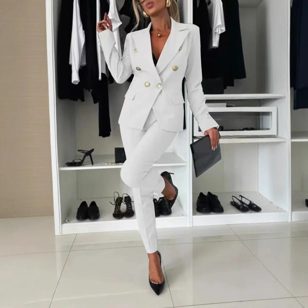 New All-matching Casual Suit Lapel Button-down Jacket And Slim-fit Trousers For Women's Office Business Set Clothing