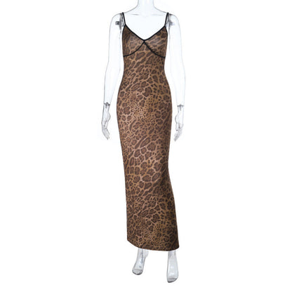 Sexy Leopard Strap Fishtail Maxi Dress