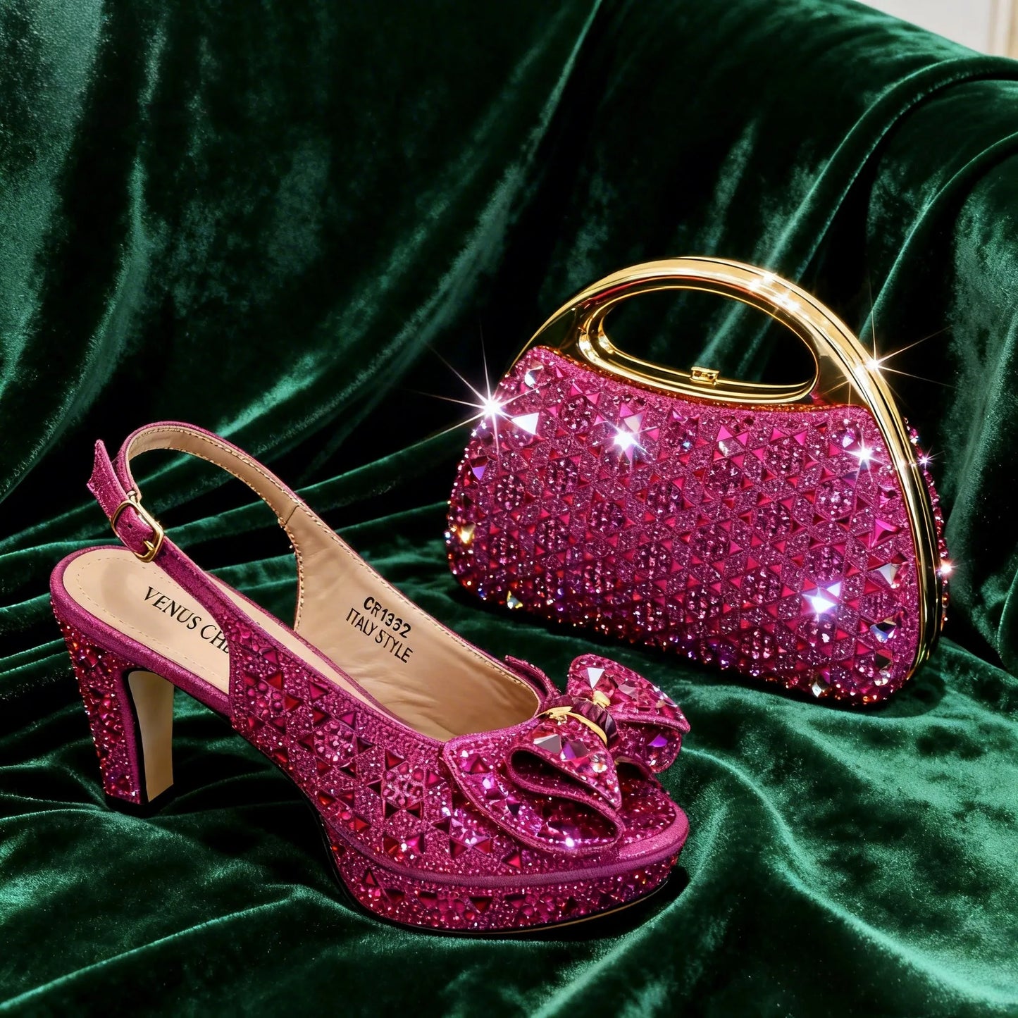 Elegant Women's Peep Toe High Heels with Matching Handbag EDS09