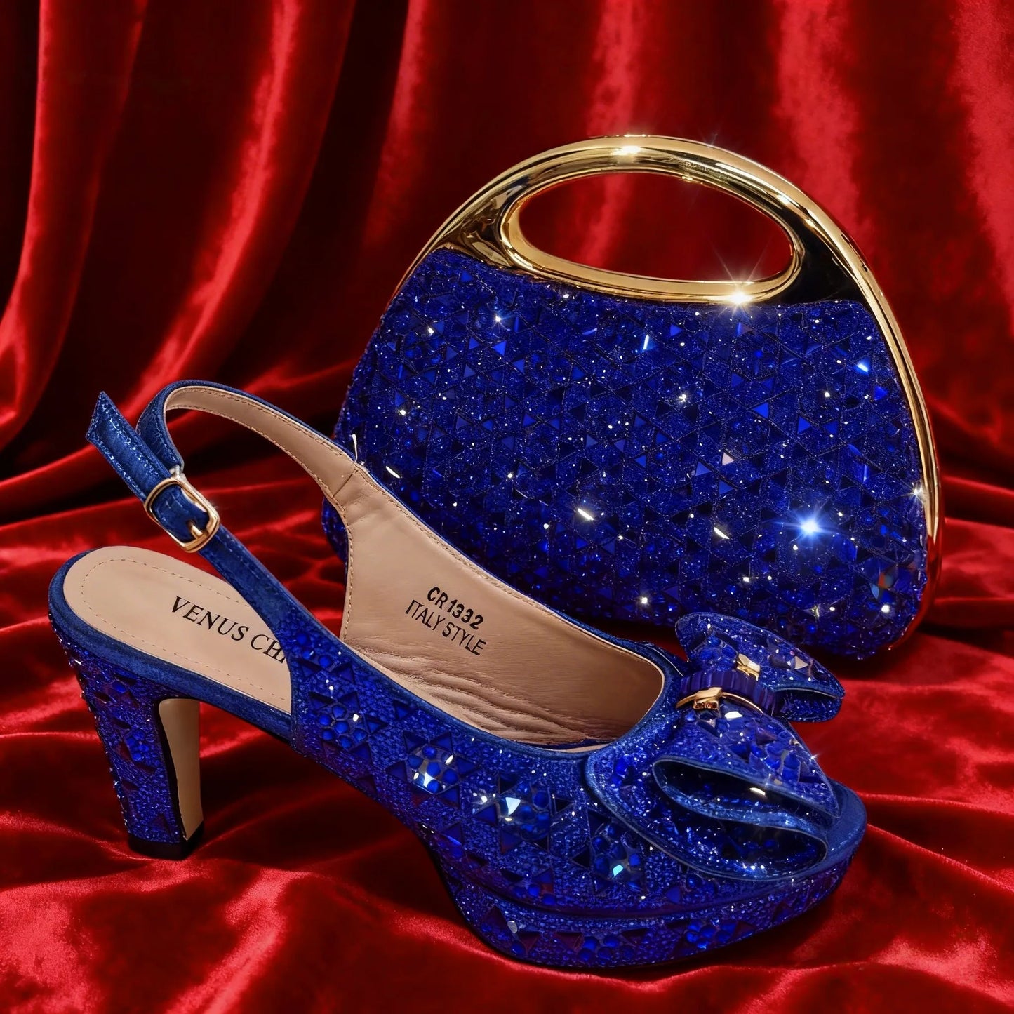 Elegant Women's Peep Toe High Heels with Matching Handbag EDS09