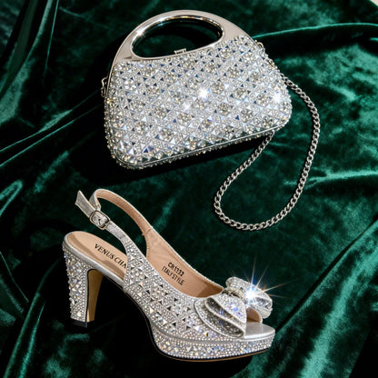 Elegant Women's Peep Toe High Heels with Matching Handbag EDS09