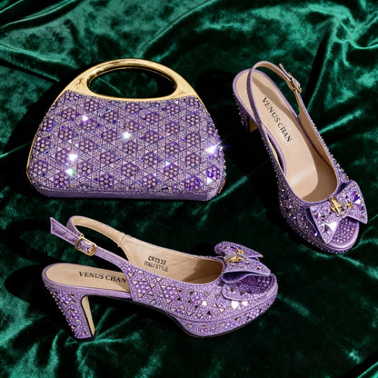 Elegant Italian Women’s Rhinestone High Heels and Matching Bag Set EDS2