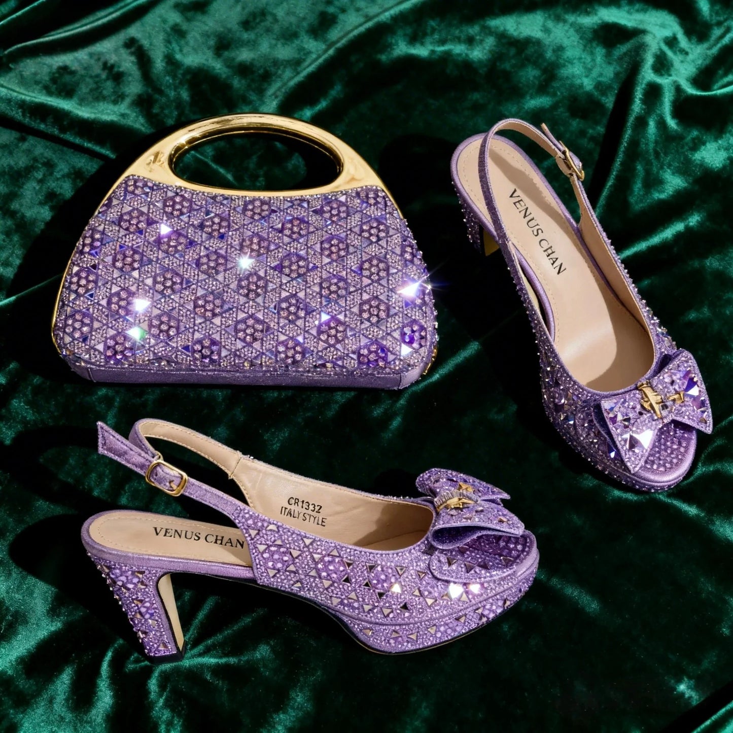 Elegant Women's Peep Toe High Heels with Matching Handbag EDS09