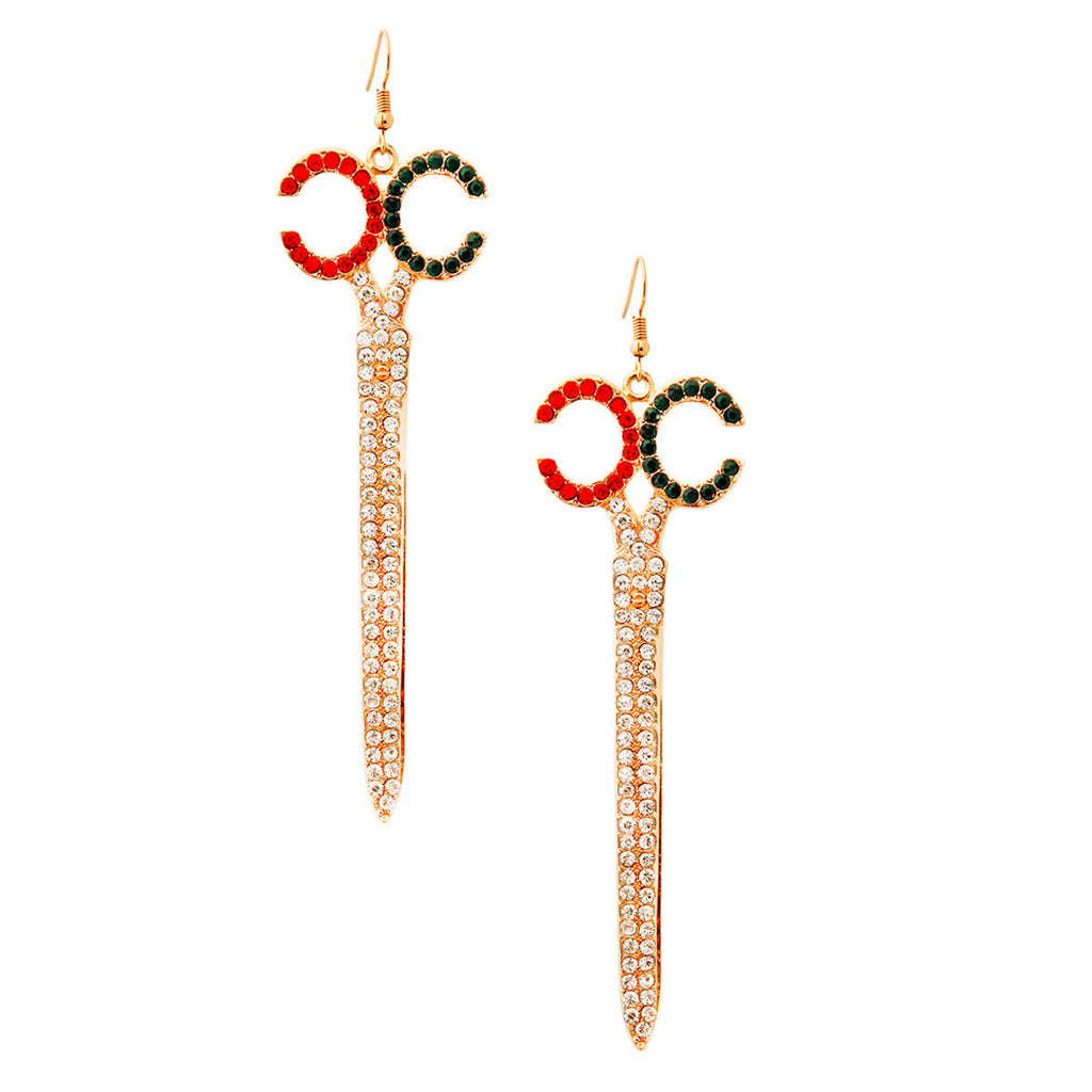 Rhinestone Scissor Drop Earrings Multicolored Stylish Statement Jewelry