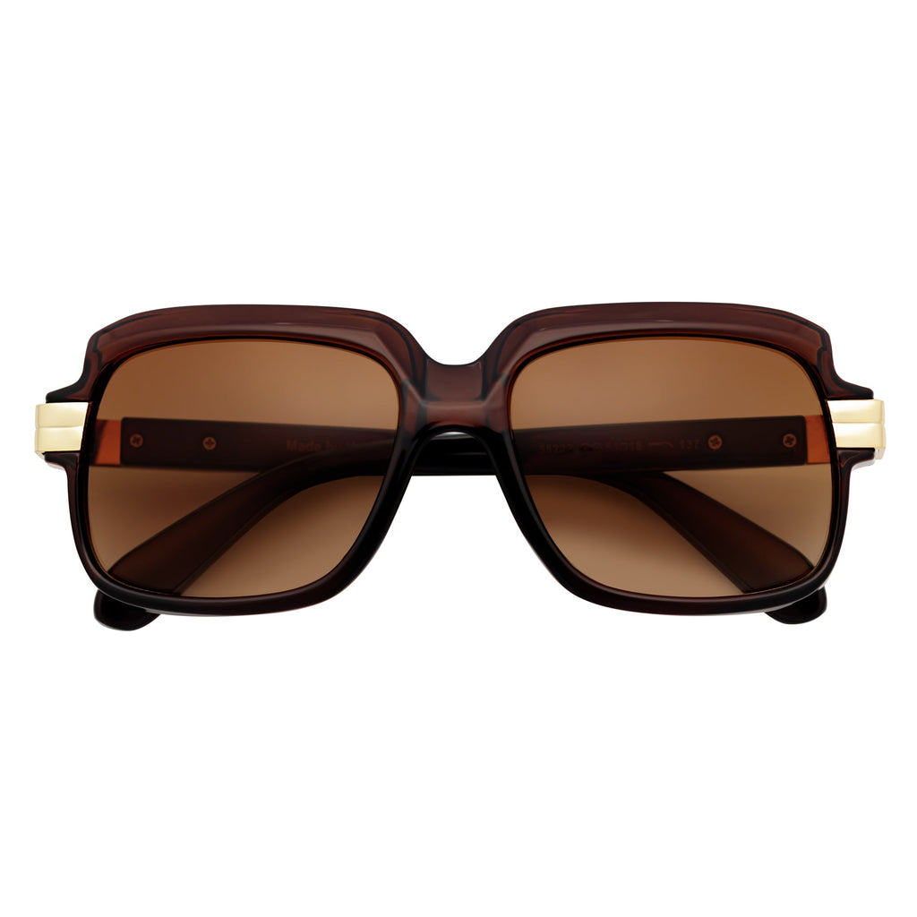 EMCEE - Retro Classic Square Sunglasses Clear Brown Amber Fade