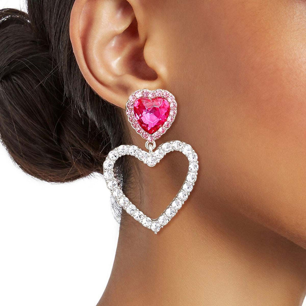Cutout Heart Earrings Silver Pink Stylish Fashion Jewelry