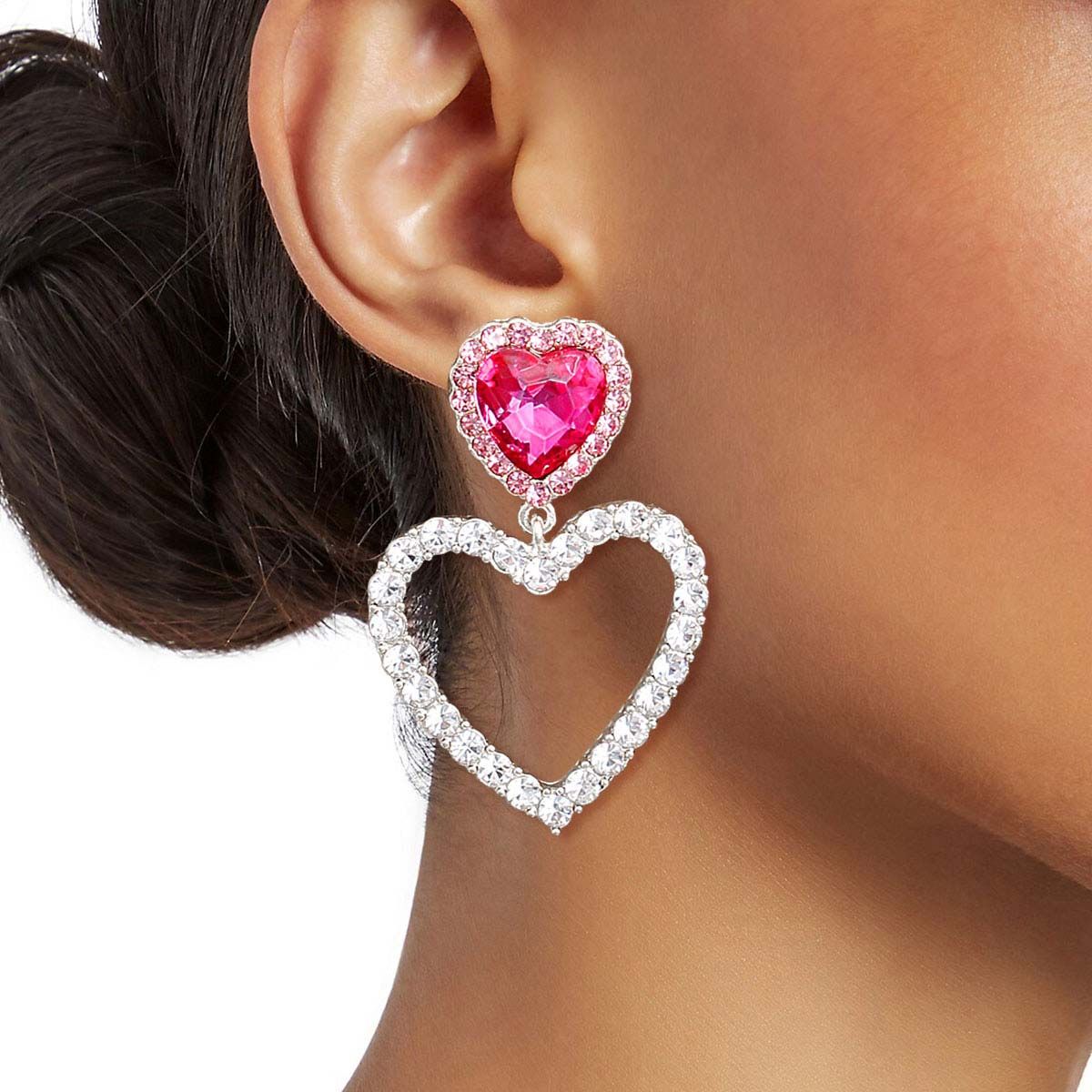 Cutout Heart Earrings Silver Pink Stylish Fashion Jewelry
