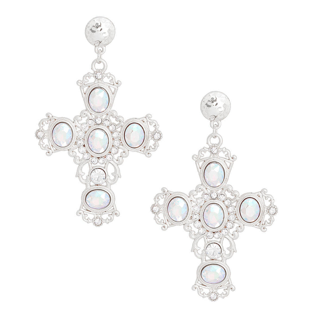 Fancy Silver Cross Earrings Stylish Statement Jewelry